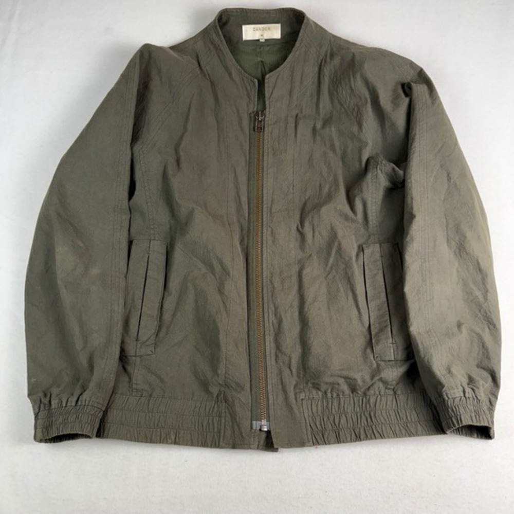 Candor Mens Olive Green Mesh Lined Cotton Bomber Jacket‎ Size 2 Medium Full Zip